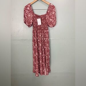 Resa Kaia‎ Floral Red Midi Dress Bordeaux Small